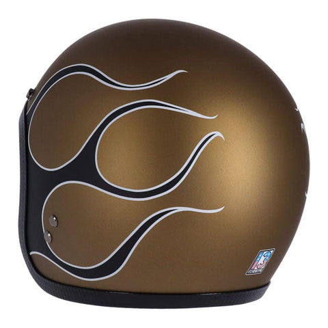 13 1/2 Skull bucket helmet flames matt gold 13 AND A HALF COMPANY MOTOVEIKALS 21