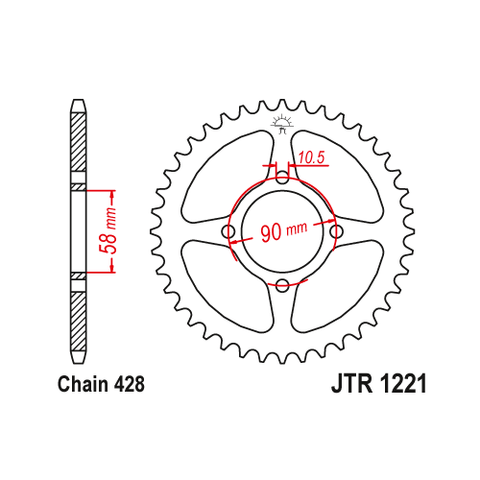 Aizmugures zobrats JT / 428 / 44z / JTR1221.44 JT SPROCKETS MOTOVEIKALS 21