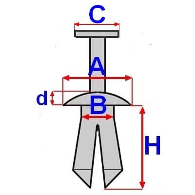 Apšuvuma/tapsējuma stiprinājuma kniedes 14mm ø 6mm 1 gab. ROMIX MOTOVEIKALS 21