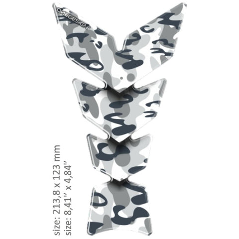 Bākas uzlīme universālā ONEDESIGN matēta / pelēka / balta - kamuflāžas - 21,38cm X 12,3cm ONEDESIGN MOTOVEIKALS 21