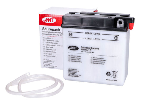 Battery 6 Volt 11Ah incl. acid pack for Simson, BMW R 26, 27, Heinkel Tourist 101, 102, 103, 150, 175, Hercules K 125 BW, Motor Guzzi TS 250, MZ ES 300 DIVERSE / IMPORT MOTOVEIKALS 21