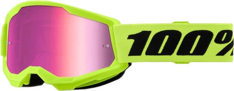 Bērnu motokrosa brilles 100% Strata 2 Junior Neon Yellow Mirror Pink Lens 100% MOTOVEIKALS 21