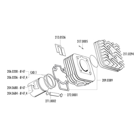 Cilindra komplekts POLINI PIAGGIO AC 70cc 47mm POLINI MOTOVEIKALS 21