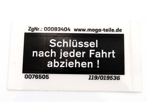 Cockpit sticker dimensions 40/15mm color black / white for Hercules, Prima, M, HR Hobby Rider, K 50, MK, KX, Ultra MOGA MOTOVEIKALS 21