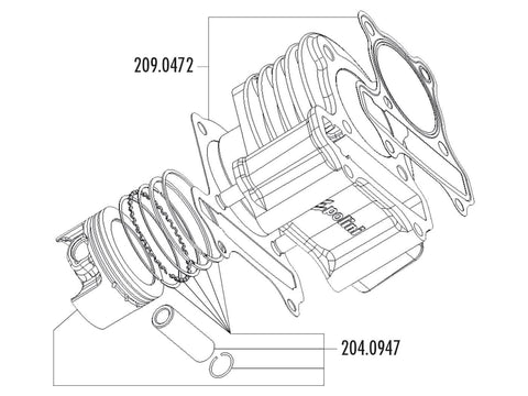 cylinder gasket set Polini 221cc 69mm for LML 200 4T (carburetor model) POLINI MOTOVEIKALS 21
