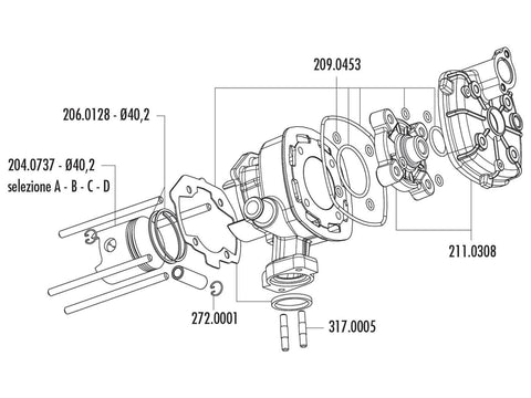 cylinder gasket set Polini Evolution 50cc for Peugeot horizontal LC POLINI MOTOVEIKALS 21