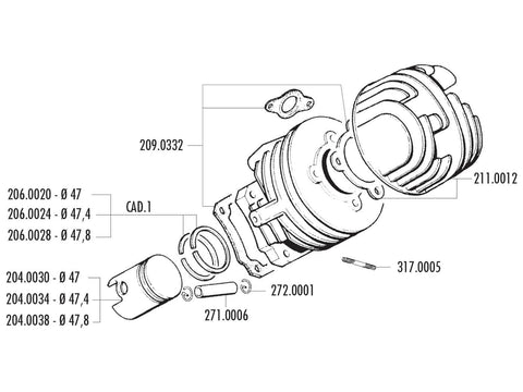 cylinder gasket set Polini racing for Ape, Vespa N, PK, Special, XL, ET3 50 2T POLINI MOTOVEIKALS 21