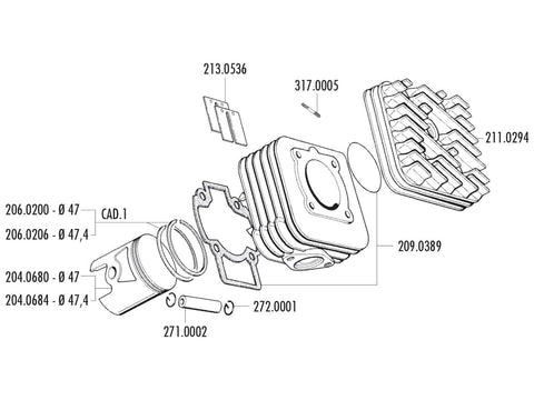 cylinder head Polini 70cc 47mm for Piaggio AC POLINI MOTOVEIKALS 21