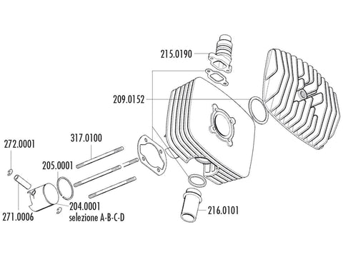 cylinder stud bolt Polini M7x125mm for Fantic Motor Regolarita 50, Minarelli P4-P6 POLINI MOTOVEIKALS 21