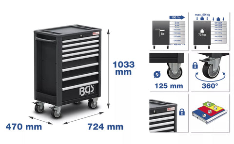 Darbnīcas ratiņi Pro Standard / 8 atvilktnes / ar 234 instrumentiem BGS TECHNIC MOTOVEIKALS 21