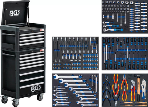 Darbnīcas ratiņi Pro Standard Max / 12 atvilktnes / ar 263 instrumentiem BGS TECHNIC MOTOVEIKALS 21