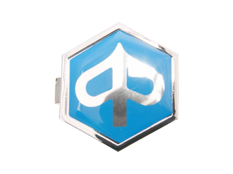 emblem / badge Piaggio flat hexagonal 32x37mm to plug, blue / silver CIF MOTOVEIKALS 21