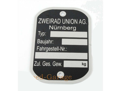 Frame type plate width approx. 35mm high 50mm for DKW, Victoria, Express DIVERSE / IMPORT MOTOVEIKALS 21