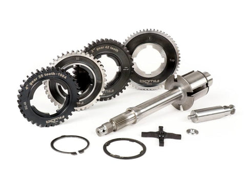 Gearbox (gear cogs incl. drive shaft) -BGM PRO- Vespa P-range (-1984) - PX125 (VNX1T, 146314-VNX2T, 232052), PX150 (VLX1T 264565-624601), PX200 (VSX1T, -315266), Rally180 (VSD1T), Rally200 (VSE1T) - 12/57, 13/42, 17/38, 21/35 teeth - original ratio BGM PRO MOTOVEIKALS 21