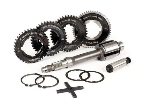 Gearbox (gear cogs incl. drive shaft) -BGM PRO- Vespa PX EFL, Disc, My, 2011 (1984-) - PX125 (VNX2T 232053-, ZAPM), PX150 (VLX1T 624602-, ZAPM), PX200 (VSX1T 315267-), Cosa, T5 125cc, LML Star 2-stroke, Stella 2-stroke - 12/57, 13/42, 17/38, 21/35 teeth - BGM PRO MOTOVEIKALS 21