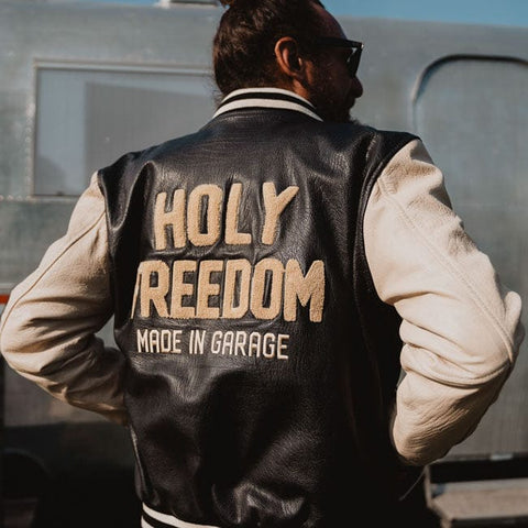 Holy Freedom Varsity black jacket HOLY FREEDOM MOTOVEIKALS 21