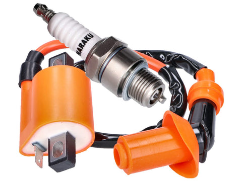 ignition upgrade kit Naraku High Output 1-pin ignition coil and spark plug iridium short thread for Minarelli 2-stroke horizontal, upright AC, LC NARAKU MOTOVEIKALS 21