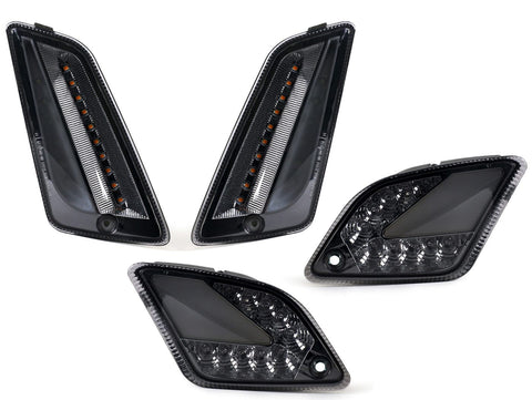 Indicator set front + rear -MOTO NOSTRA (2014-2018) dynamic LED sequential light, front with day time running light and rear with position light (E-mark)- Vespa GT, GTL, GTV, GTS 125-300 - smoked MOTO NOSTRA MOTOVEIKALS 21