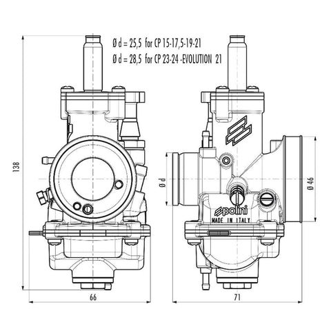 Karburators POLINI CP 17.5mm 50-70cc čoks-svira POLINI MOTOVEIKALS 21