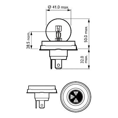 Kvēlspuldze/tālās gaismas lukt.R2 12V/45/45W P45T-41 MAXGEAR MOTOVEIKALS 21