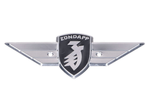Leg shield emblem 107mm x 45mm hole spacing 36mm for Zündapp R 50, RS KS C Sport Combinette, Super Combinette OEM STANDARD MOTOVEIKALS 21