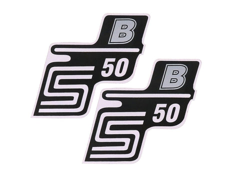 Lettering S50 B foil / sticker silver 2 pieces for Simson S50 OEM STANDARD MOTOVEIKALS 21