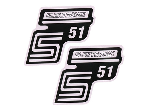 Lettering S51 electronics foil / sticker white 2 pieces for Simson S51 OEM STANDARD MOTOVEIKALS 21