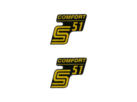 logo foil / sticker S51 Comfort black-yellow 2 pieces for Simson S51 OEM STANDARD MOTOVEIKALS 21