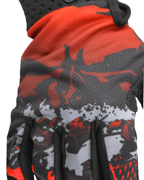 Motokrosa cimdi SFT Touch Skull Red sarkani ar galvaskausa dizainu STUNT FREAKS TEAM MOTOVEIKALS 21