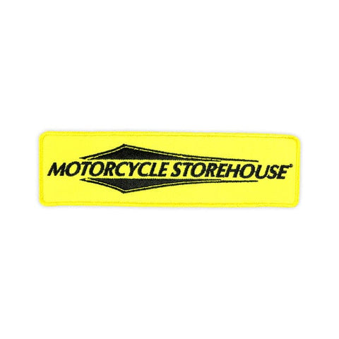 Motorcycle storehouse, logo patch. Yellow MCS MOTOVEIKALS 21