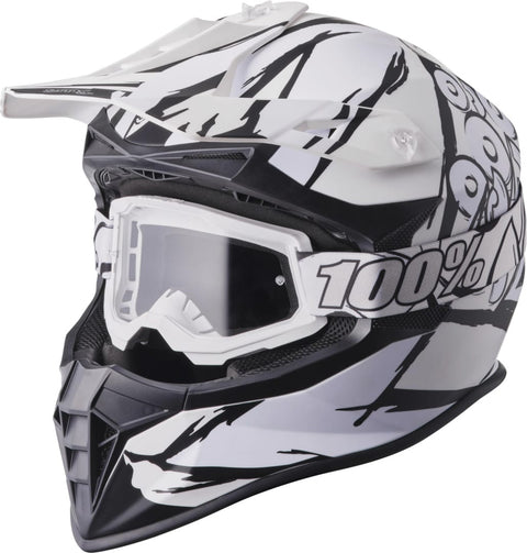 MX ķivere GMS Fortis Graffi Matte Black-White + 100% MX brilles GMS MOTOVEIKALS 21