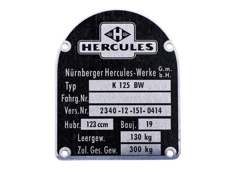 Nameplate for Hercules K 125 BW V1 OEM STANDARD MOTOVEIKALS 21