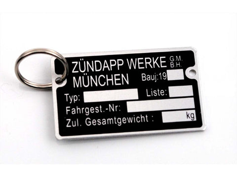 Nameplate key fob MOGA sheet thickness 1mm labeling field height 3mm key ring diameter 12mm dimensions plate width 40mm height 24mm for moped mokick MOGA MOTOVEIKALS 21