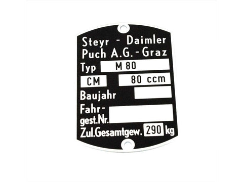Nameplate spare part for Puch Cobra M 80 DIVERSE / IMPORT MOTOVEIKALS 21