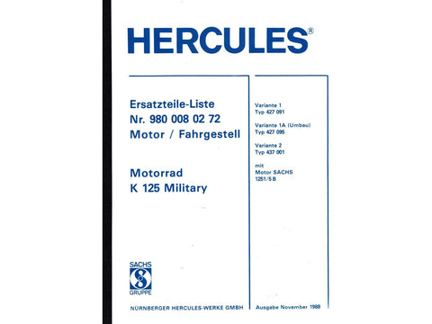 Parts catalog 215 pages for Hercules K 125 BW V1, V2 DIVERSE / IMPORT MOTOVEIKALS 21