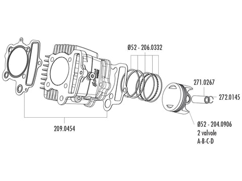 piston kit Polini 107cc 52mm (C) for Polini Minicross, Minimotard 110 XP4T with 2V cylinder head POLINI MOTOVEIKALS 21