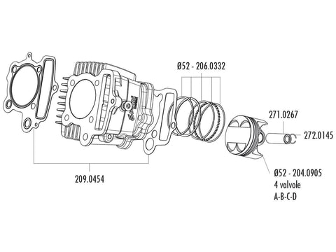 piston kit Polini 107cc 52mm (D) for Polini Minicross, Minimotard 110 XP4T with 4V cylinder head POLINI MOTOVEIKALS 21