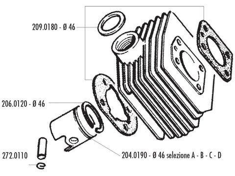 piston kit Polini 70cc 46mm (B) for MBK AV-10, AV-51, 92GT, M16 POLINI MOTOVEIKALS 21