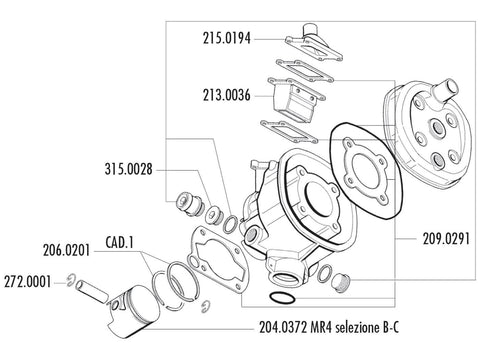 piston kit Polini 70cc 47mm (C) for Malaguti Dune 50, Minarelli MR4 POLINI MOTOVEIKALS 21