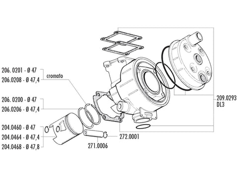 piston kit Polini sport 70cc 47mm for Benelli Devil, Spring, Malaguti MRX Minarelli DL3 50 POLINI MOTOVEIKALS 21