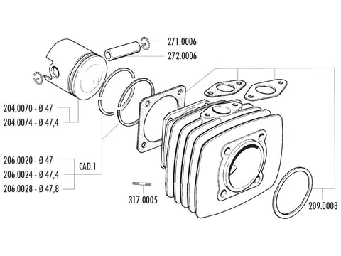 piston ring Polini 47.4x1.5mm for Fantic Motor Issimo, Minarelli V1, Vespa PK, XL, Ape 50 POLINI MOTOVEIKALS 21