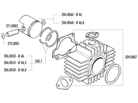 piston ring Polini 65cc 46.4x1.5mm for CPI, Keeway euro2, Honda Wallaroo, Peugeot 103, 104, 105, Fox, GL 10, SPX 50 POLINI MOTOVEIKALS 21