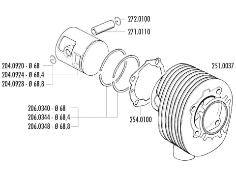 piston ring Polini 68.8mm for Vespa 200 PE, PX POLINI MOTOVEIKALS 21