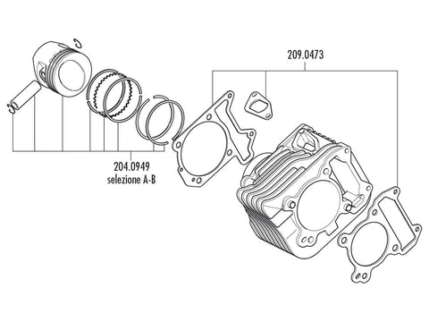 piston set Polini D.72 (A) 198cc 72mm for Piaggio 125cc 4T 2V Leader POLINI MOTOVEIKALS 21