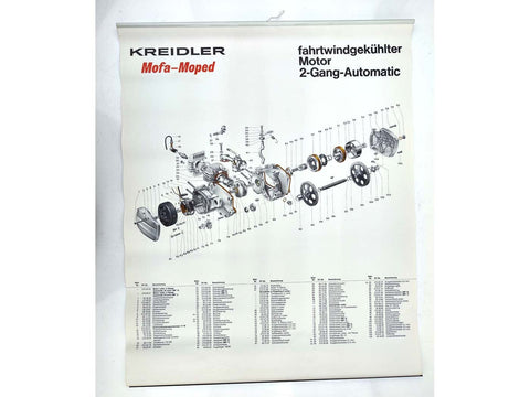 Poster exploded view Width approx. 600mm High 730mm for Kreidler MF MP, Flory DIVERSE / IMPORT MOTOVEIKALS 21