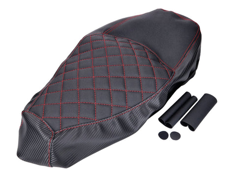 seat cover diamond quilted, black / red, carbon design for NIU NQ1 S DIVERSE / IMPORT MOTOVEIKALS 21