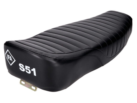 seat Enduro two-seat pleated black w/ IFA S51 logo for Simson S51 OEM STANDARD MOTOVEIKALS 21