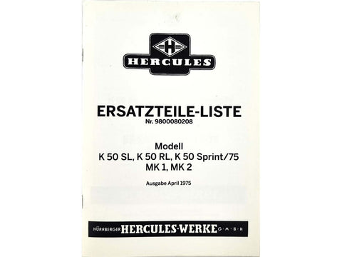 Spare parts list parts catalog 1975 for Hercules K 50 RL SL MK 1 MK 2 Sprint Moki DIVERSE / IMPORT MOTOVEIKALS 21