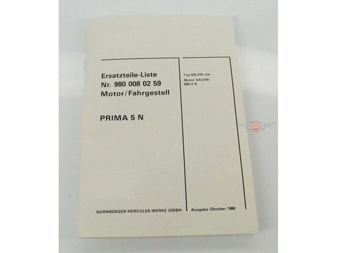 Spare parts list parts catalog engine chassis for Sachs 505 Hercules Prima 5 N DIVERSE / IMPORT MOTOVEIKALS 21