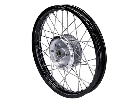 spoke wheel 1.60 x 16 aluminum black for Simson S50, S51, S53, S70, S83, KR51/1, KR51/2 Schwalbe, SR4-1 Spatz, SR4-2 Star, SR4-3 Sperber, SR4-4 Habicht 101 OCTANE MOTOVEIKALS 21